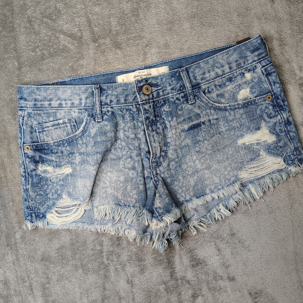 Abercrombie‎ & Fitch Denim Shorts Womens 4 Blue Floral Cut Off Mid Rise NEW